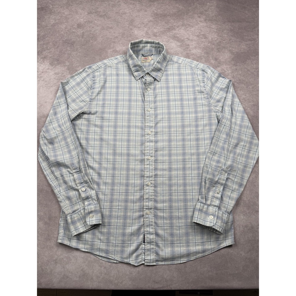 Faherty Brand Shirt Men Large Blue Gray Plaid Long Sleeve Button‎ Casual Outdoor